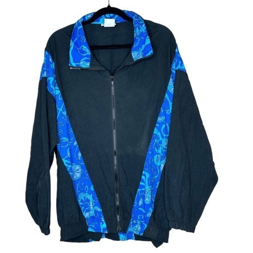 SIDE-OUT VTG Retro Track Windbreaker Jacket Blue Black Men's Size M USA made